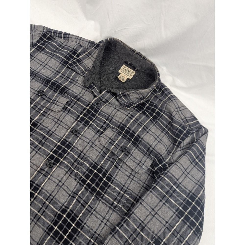 LL Bean Men XXL Flannel‎ Shirt Jacket Plaid OverShirt Shacket Workwear Gray